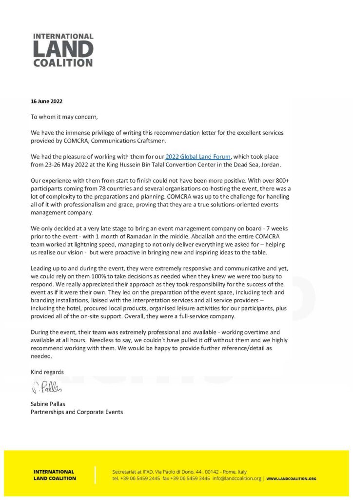 International Land Coalition ILC Recommendation Letter